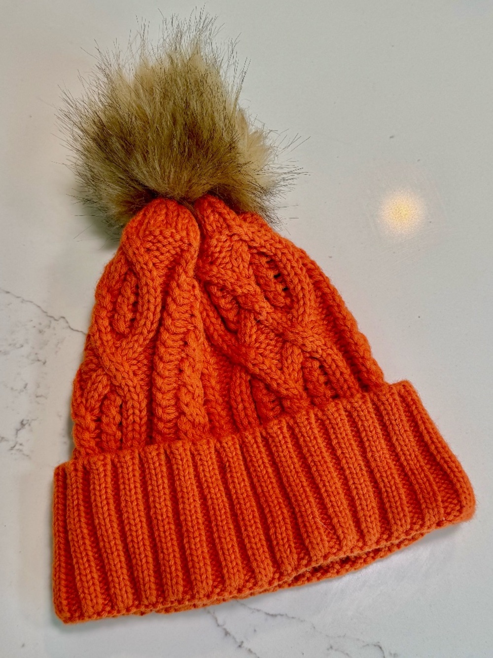 Urban Outfitters Cable Knit Fur Pompom Beanie